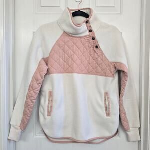 Abercrombie & Fitch XS Quilted Fleece Pullover Pink Cream Snap Cozy Loungewear